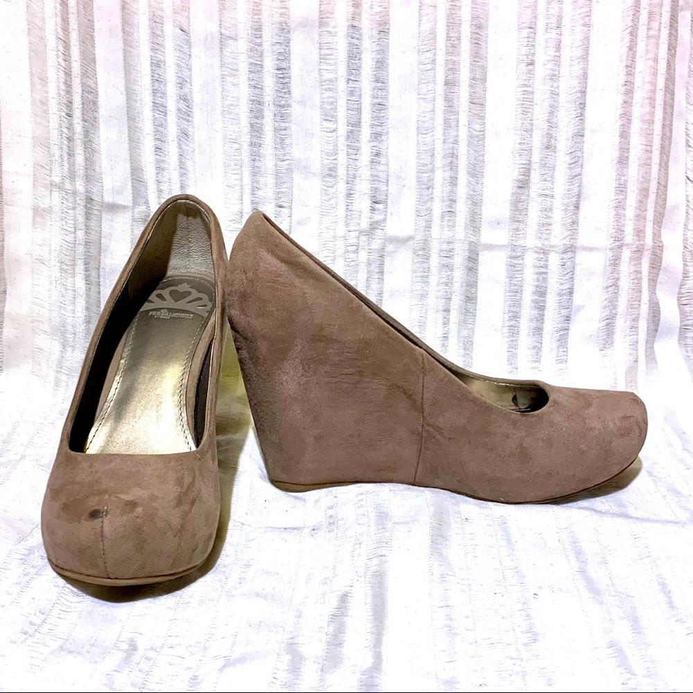 Taupe Suede Wedge Pumps